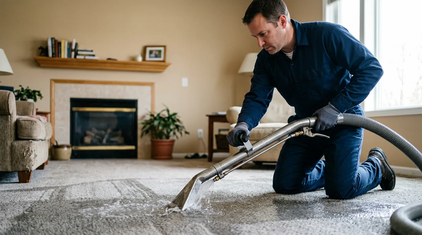 Water damage restoration technician working near Sun Prairie, WI